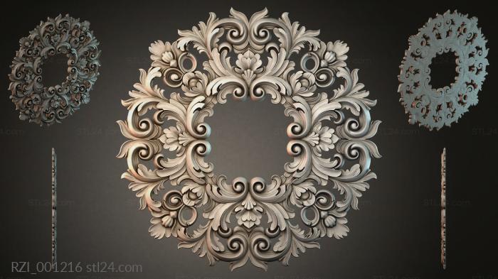 Ornate rosette with swirls and floral motifs 3d STL model