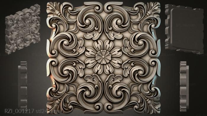 Square panel with volutes and a central flower 3d STL model
