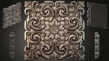 Round decor, rosettes Square panel with volutes and a central flower 3d model