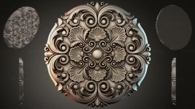 Round decor, rosettes Round panel with volutes and fan-shaped sinks 3d model