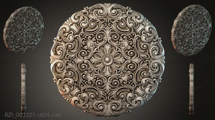 Round rosette with swirls and a central flower 3d STL model