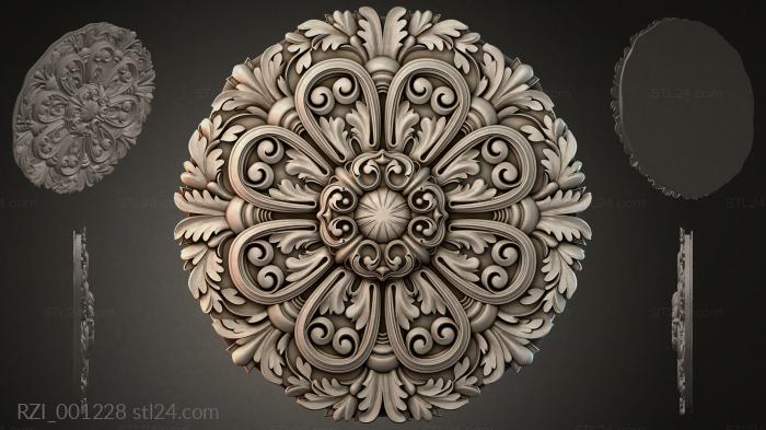 Round decor, rosettes (Ceiling rosette with volutes and acanthus leaves, RZI_001228) 3D models for cnc