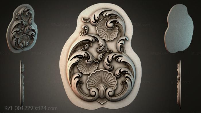 Cartouche with shells and volutes for CNC 3d STL model