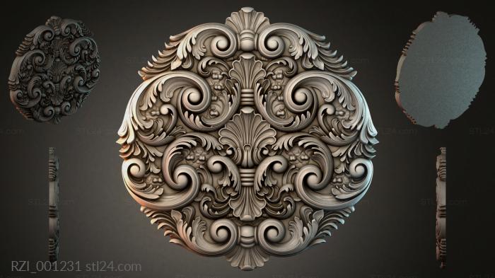 Cartouche with scrolls and shells in Rocco style 3d STL model