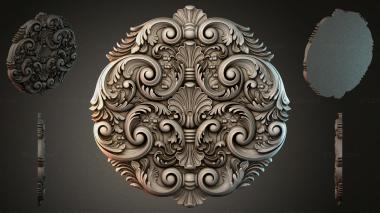 Round decor, rosettes Cartouche with scrolls and shells in Rocco style 3d model