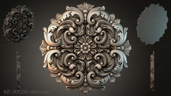 Square rosette with acanthus scrolls and a floral center 3d STL model