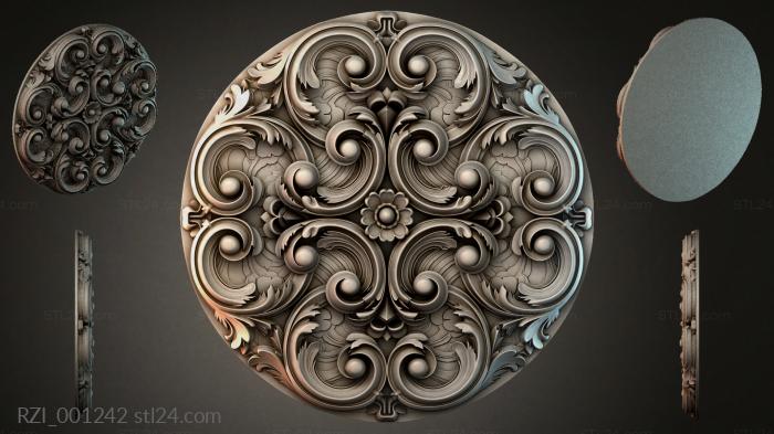 Round rosette with swirls and a central flower 3d STL model