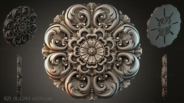 Rosette with acanthus scrolls and a central flower 3d STL model
