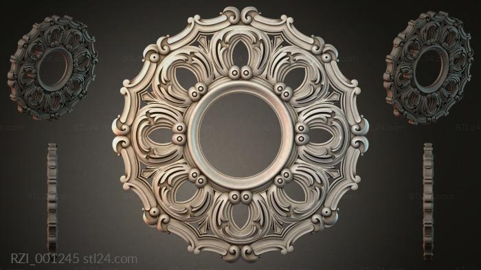 Round decor, rosettes (Wall mirror with an ornate façade and side columns, RZI_001245) 3D models for cnc