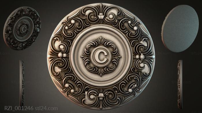 Ceiling rose with the letter C and acanthus scrolls 3d STL model