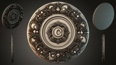 Round decor, rosettes Ceiling rose with the letter C and acanthus scrolls 3d model