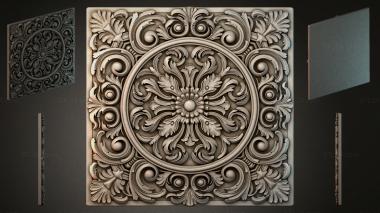 Round decor, rosettes Square panel with volutes and a central flower 3d model