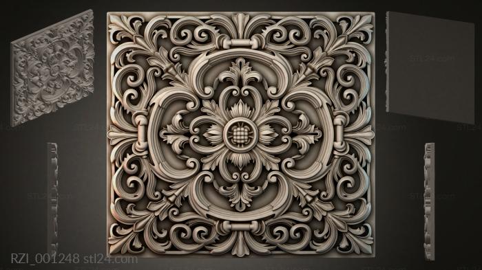 Carved panel with volutes and a central floral medallion 3d STL model