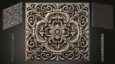 Round decor, rosettes Carved panel with volutes and a central floral medallion 3d model