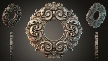 Round decor, rosettes Rococo-style mirror with volutes and shells 3d model