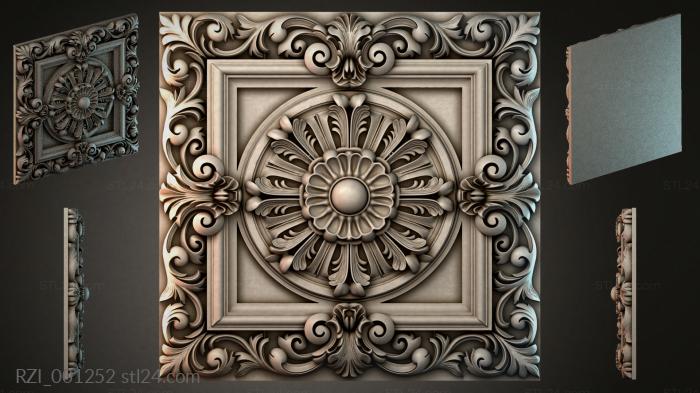 Square rosette with a sun medallion and acanthus scrolls 3d STL model