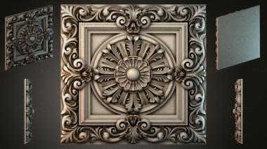 Round decor, rosettes Square rosette with a sun medallion and acanthus scrolls 3d model