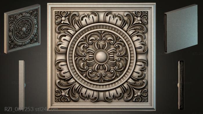 Square cassette with a concentric rosette and leaf ornament 3d STL model