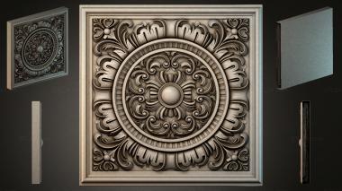 Round decor, rosettes Square cassette with a concentric rosette and leaf ornament 3d model