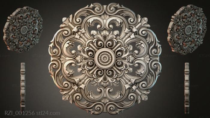 Ceiling rosette with swirls and leaves 3d STL model