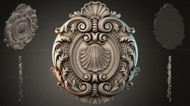 Round decor, rosettes Cartouche with shell and volutes 3d model