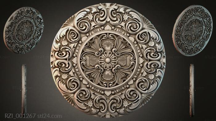 Round rosette with a spiral ornament and a floral medallion 3d STL model