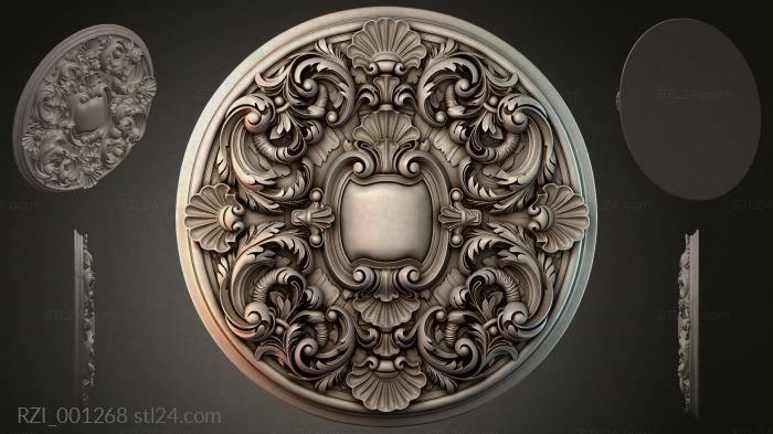 Round panel with acanthus scrolls and a central cartouche 3d STL model