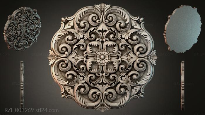 Spiral ceiling rose with a central flower 3d STL model