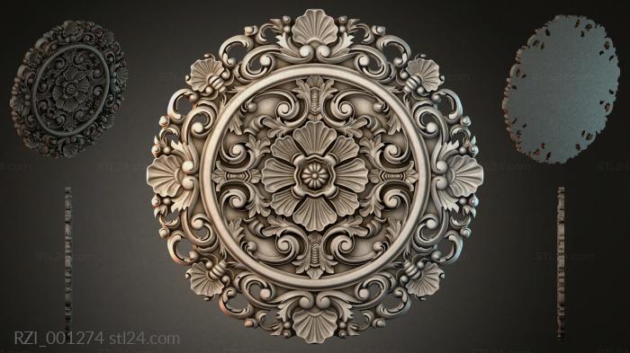 Round ceiling rose with floral pattern and spirals 3d STL model