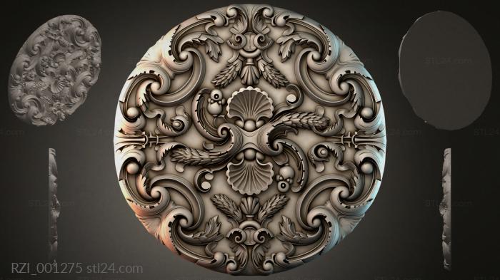 Round rosette with scrolls and shells 3d STL model