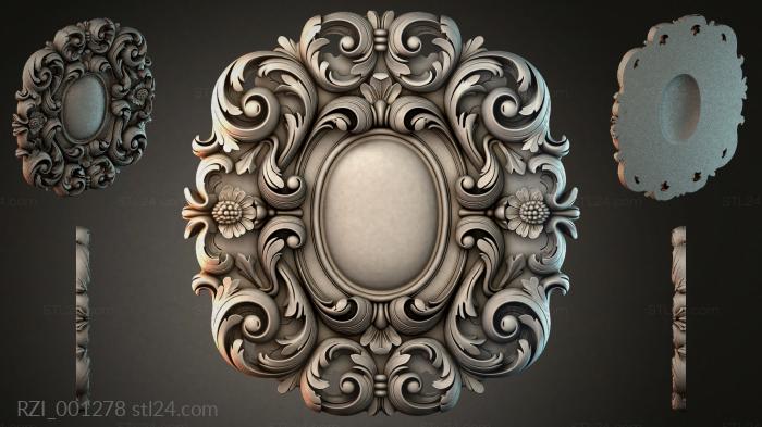 Oval frame with swirls and floral elements 3d STL model