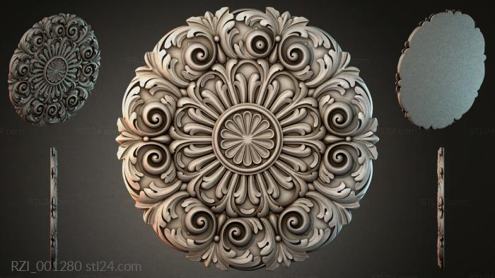 Rosette with volutes and a radial center 3d STL model