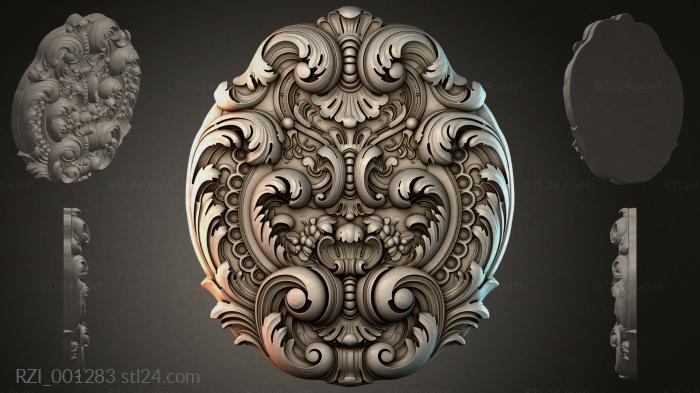 Panel with acanthus leaves and spiral volutes 3d STL model