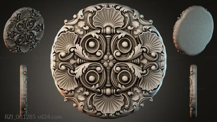 Round medallion with four rosettes and curls 3d STL model
