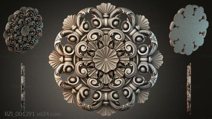 Classic rosette with volutes and shells 3d STL model