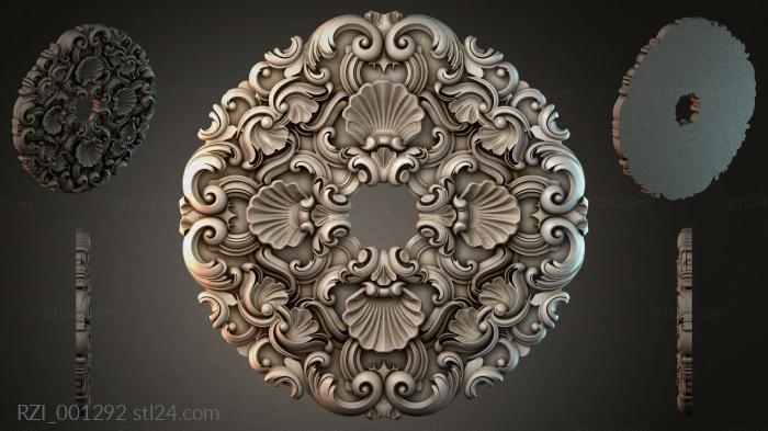 Round ornamental insert with scrolls and shells 3d STL model