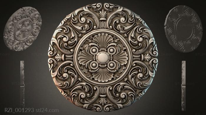 Round ceiling medallion with baroque scrolls and a central flower 3d STL model