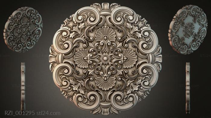 Round panel with scrolls and shells in the Rococo style 3d STL model