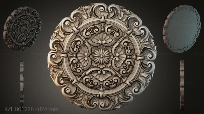 Round acanthus rosette with volutes and floral ornament 3d STL model