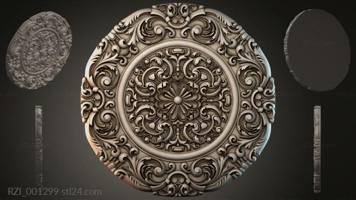 Round medallion with ornate design and floral center 3d STL model