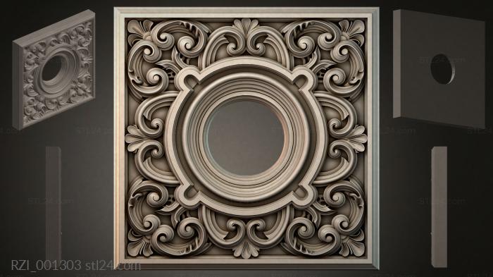 Square panel with a round medallion and volutes 3d STL model