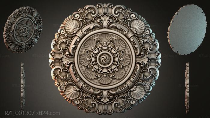 Round rosette with classic volutes and a spiral center 3d STL model