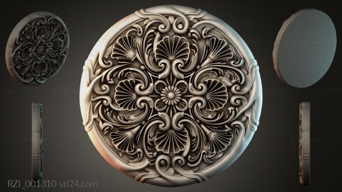 Round rosette with acanthus scrolls and fan-shaped shells 3d STL model