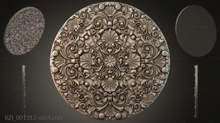 Round rosette with scrolls and shells 3d STL model