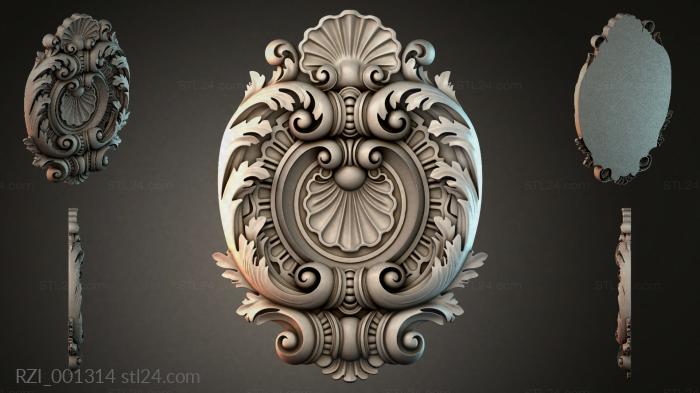 Cartouche with shell and volutes for CNC 3d STL model
