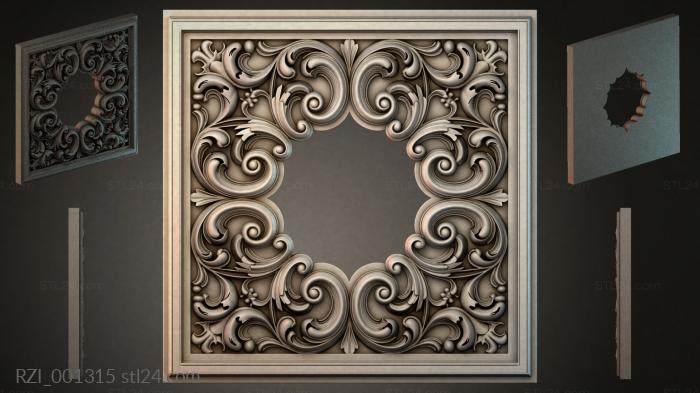 Square panel with climbing acanthus and volutes 3d STL model