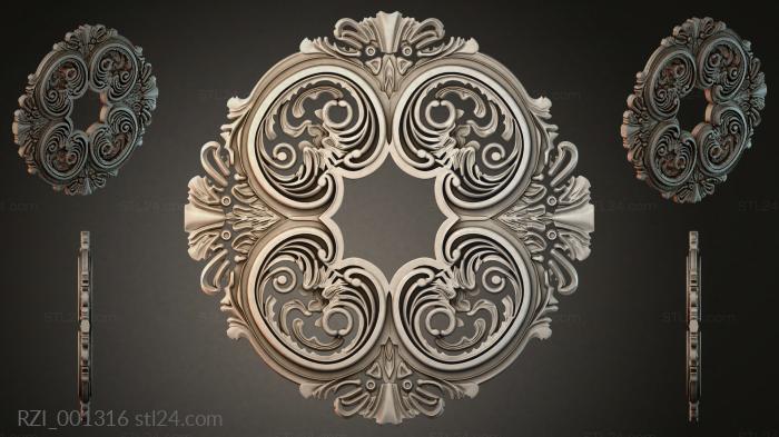 Round rosette with double spirals and acanthus 3d STL model