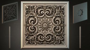 Round decor, rosettes Square panel with baroque scrolls and a central flower 3d model