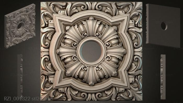 Square rosette with a central circle and volutes 3d STL model