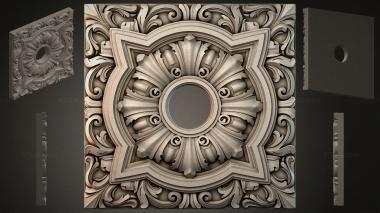 Round decor, rosettes Square rosette with a central circle and volutes 3d model